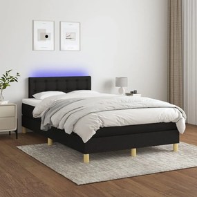 Cama box spring c/ colchão e LED 120x200 cm tecido preto