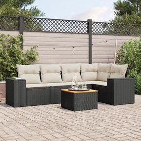 6 pcs conjunto sofás de jardim c/ almofadões vime PE preto