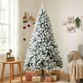 Árvore de Natal Nevada 180 cm com 650 Pontas em PVC Ignífugo Ramos Articulados Montagem Rápida Verde e Branco
