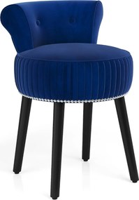 Cadeira, banco de Toucador de veludo 48 x 46 x 66 cm com encosto estofada com pernas de madeira maciça de meados do século Azul