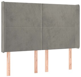 Cama box spring c/ colchão/LED 140x200 cm veludo cinzento-claro