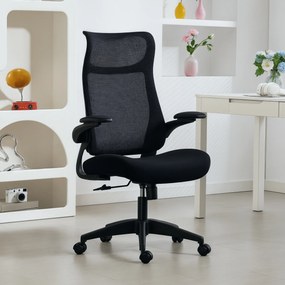 Cadeira de Escritório Ergonómica com Suporte Lombar e Apoios de Braços 3D Dobráveis Função de Basculante 64x65x108-118 cm Preto