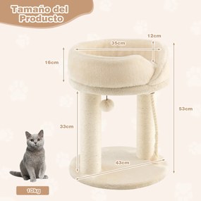 Árvore para gatos, altura 53 cm, torre para gatos 4 em 1 com plataforma de base acolchoada, bola de salto e corda de sisal Bege