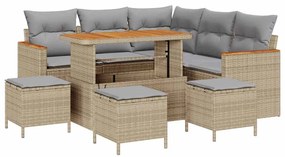 Conjunto de Sofá de Jardim de 9 peças com Almofadas em Bege de Vime Po
