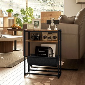 Mesa de apoio com prateleira e porta-revistas, estrutura em aço, design industrial - 43 x 18 x 56 cm