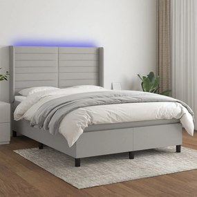 vidaXL Cama box spring c/ colchão e LED 140x200 cm tecido cinza-claro