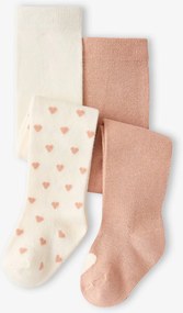 Lote de 2 pares de collants aos corações, para bebé menina bege