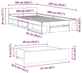 Estrutura de cama c/ gaveta 100x200 cm derivados madeira branco