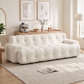 Sofá de 3 Lugares, 211 x 93 x 64 cm, Assento Profundo, Creme