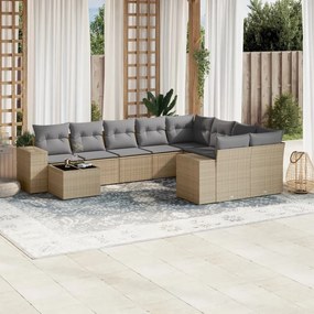vidaXL 10 pcs conjunto de sofás p/ jardim com almofadões vime PE bege