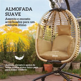 Cadeira Suspensa com Suporte Cesto Dobrável Almofada e Apoio de Cabeça para Interior e Exterior Capacidade 120 kg Bege