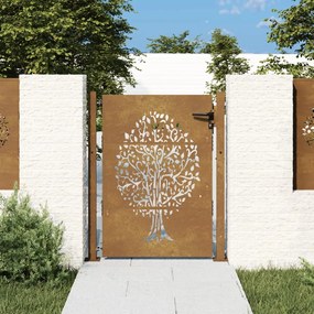 vidaXL Portão de jardim 105x130 cm aço corten design árvore