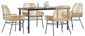 vidaXL Conjunto jantar jardim 5 peças almofadas vidro vime PE castanho