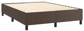 Cama box spring c/ colchão/LED 140x200 cm couro artif. castanho