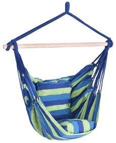 Cadeira de rede de algodão - Rede Descanso com 2 almofadas para sentar e deitar para a varanda do quarto do pátio 119 x 102 cm Azul