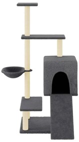 Árvore gatos c/ postes arranhadores sisal 130,5 cm cinza-escuro