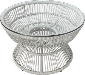 Outsunny Mesa de Centro Redonda Ø60 cm Rattan Pe e Tampo em Vidro Temperado | Aosom Portugal