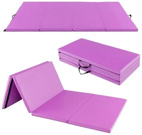 Tapete dobrável macio de 240 x 116 x 5 cm com alças de transporte e fechos de velcro - rosa e roxo