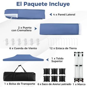 Tenda jardim, festas, eventos de 600 x 300 cm com 6 paredes laterais removíveis, com 6 pesos com bolsa de transporte Azul