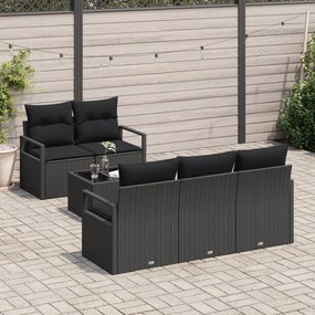 Conjunto de Sofá de Jardim vidaXL de 6 Peças com Almofadas Preto Ratta