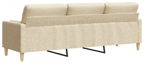 Sofá 3 lugares com almofadas decorativas 210 cm tecido creme