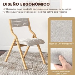 Conjunto de 2 cadeiras dobráveis (MESA NÃO INCLUIDA) de madeira com assento acolchoado em tecido de linho, sem braços, para convidados, 48 x 60 x 78 c
