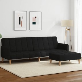 vidaXL Sofá-cama de 2 lugares com apoio de pés tecido preto