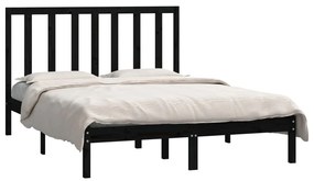 Estrutura de cama casal 135x190 cm pinho maciço preto