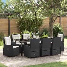 vidaXL Conjunto de Jantar de Jardim de 9 Peças em Poly Rattan Preto