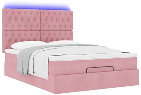 Estrutura de cama otomana com colchões 140x190 cm veludo rosa