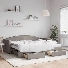 vidaXL Sofá-cama c/ gavetão/gavetas 90x200 cm tecido cinza-acastanhado