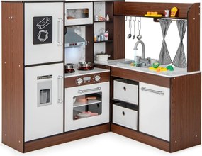 Cozinha de brincar 100 x 88 x 97 cm de canto com luzes e sons Sistema de água Cortinas e cestos Armazenamento e acessórios Café