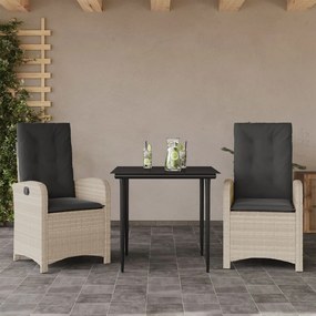 3 pcs conjunto de jantar p/ jardim c/ almofadões cinzento claro