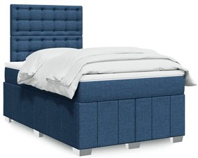 Cama boxspring com colchão 120x190 cm tecido azul