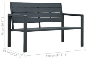 Banco de jardim 120 cm PEAD aspeto de madeira cinzento