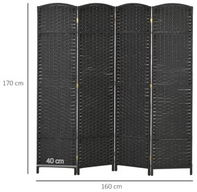 Biombo de 4 Painéis Separador de Ambientes Dobrável 160x170 cm para Sala de Estar Dormitório Escritório Preto