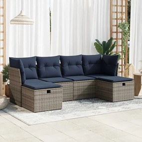6 pcs conjunto sofás de jardim com almofadões vime cinzento