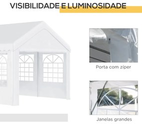 Tenda para Festas 6x4x2,8m Tenda de Jardim com 4 Paredes Laterais Aço e Poliéster Branco