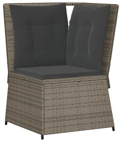 4 pcs conjunto lounge de jardim c/ almofadões vime PE cinzento