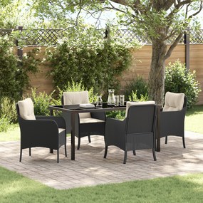 vidaXL Conjunto de Jantar de 5 Peças com Almofadas Rattan Poli Preto