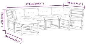 6 pcs conj. sofás jardim almofadões pinho maciço castanho cera