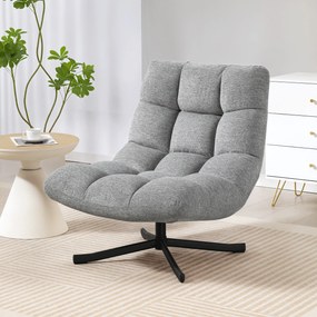 Poltrona de sala sem braços, cadeira giratória em tecido chenille impermeável, assento largo, 75 x 95 x 90 cm, cinzento