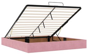 Estrutura de cama otomana com colchão 160x200 cm veludo rosa