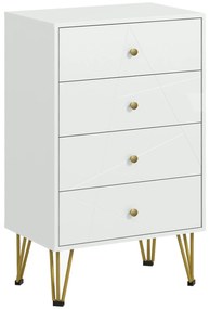 HOMCOM Cómoda de Quarto Moderna Cómoda de Madeira com 4 Gavetas e Pés Metálicos para Sala Escritório 60x40x100 cm Branco | Aosom Portugal