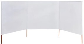 Para-vento com 3 painéis em tecido 400x160 cm cor areia branco
