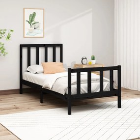 vidaXL Estrutura de cama 100x200 cm pinho maciço preto