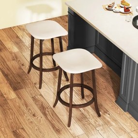 Conjunto de 2 bancos giratórios de bar sem encosto com assentos estofados e apoio para os pés para sala de jantar 46 x 43 x 74 cm Castanho