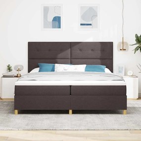 Cama Box Spring com Colchão Marrom Escuro 200x200 cm Tecido