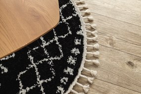 Tapete BERBER ETHNIC G3802 redondo preto/branco Franjas berbere marroquino shaggy