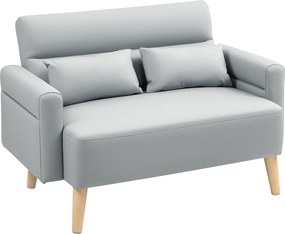 HOMCOM Sofá de 2 Lugares Estofado em Couro Sintético Sofá de Sala de Estar com Braços Acolchoados e Pernas de Madeira 117x78x78 cm Cinza | Aosom Portugal